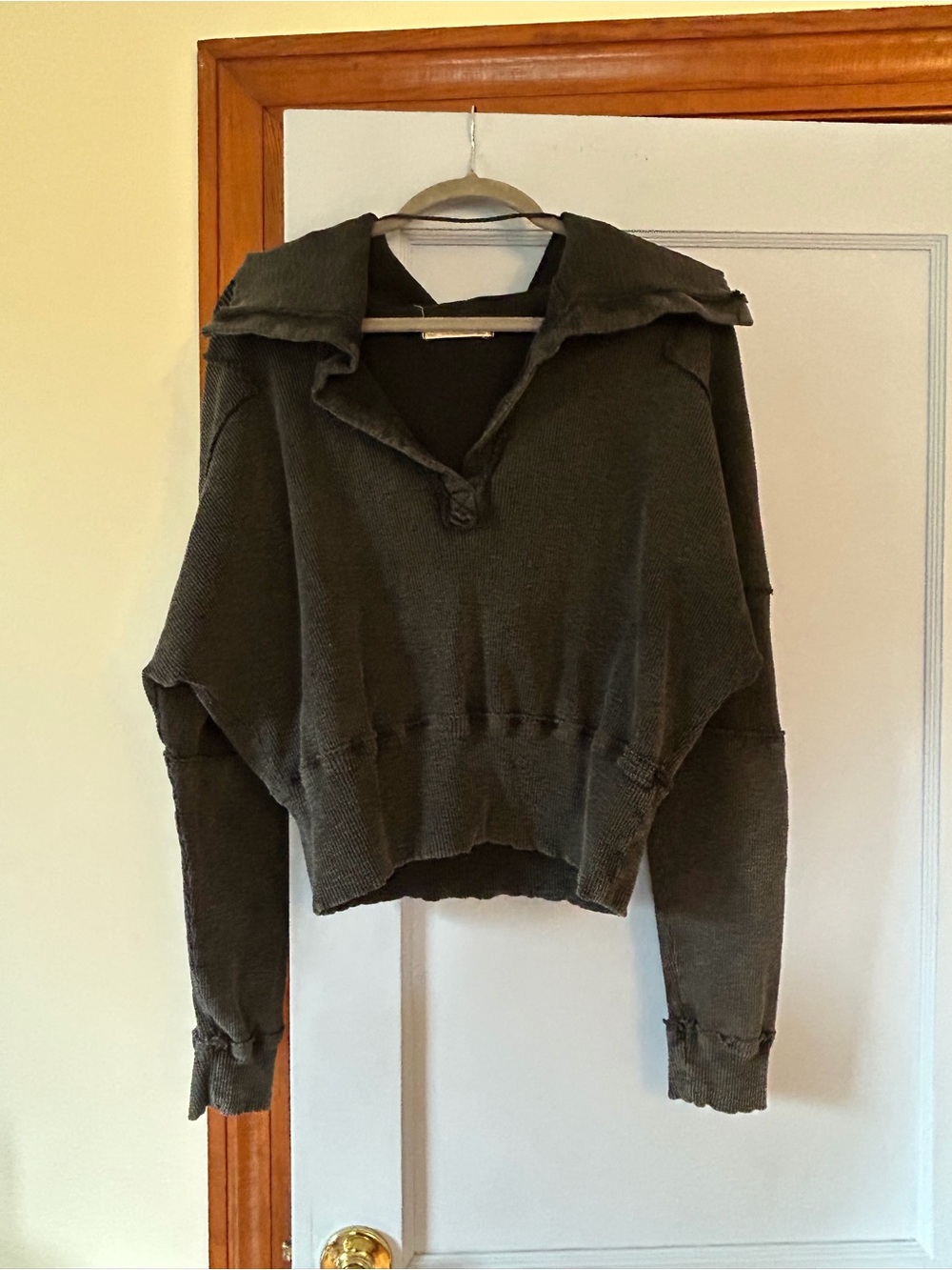 We The Free Washed Black Cropped Hooded Knit Pullover